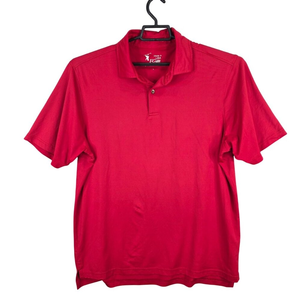 Mens FG Tech Red Golf Polo Shirt Short Sleeve Polyester Stretch Size L